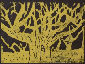 yellow tree, black background